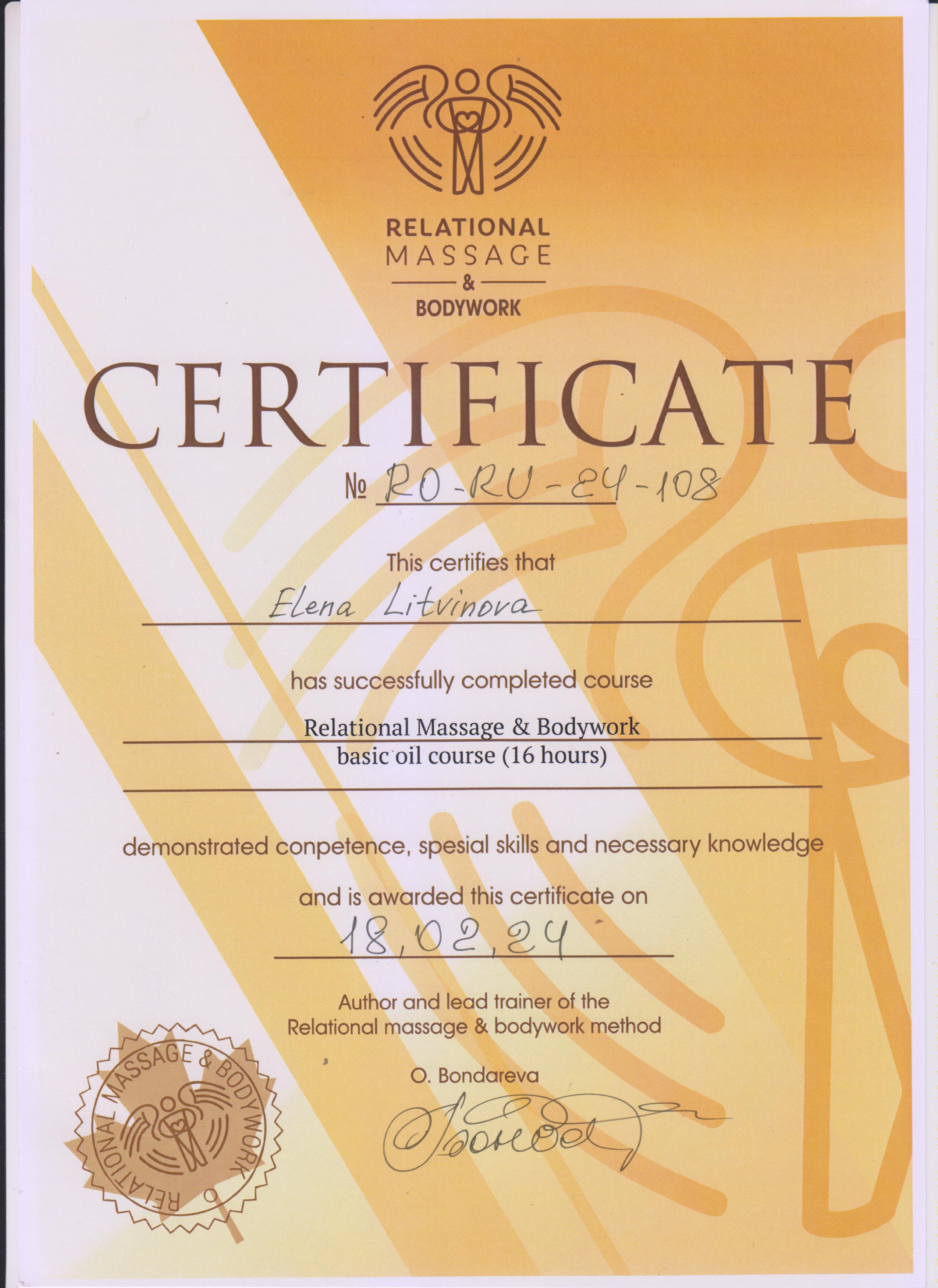 Relational Massage & Bodywork, basic oil course